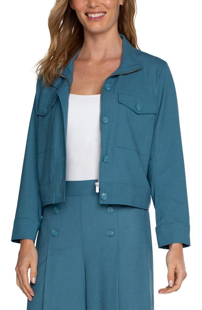 Liverpool Utility Crop Jacket In Ocean Blue-Jackets-Liverpool-Deja Nu Boutique, Women's Fashion Boutique in Lampasas, Texas