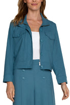 Liverpool Utility Crop Jacket In Ocean Blue-Jackets-Liverpool-Deja Nu Boutique, Women's Fashion Boutique in Lampasas, Texas