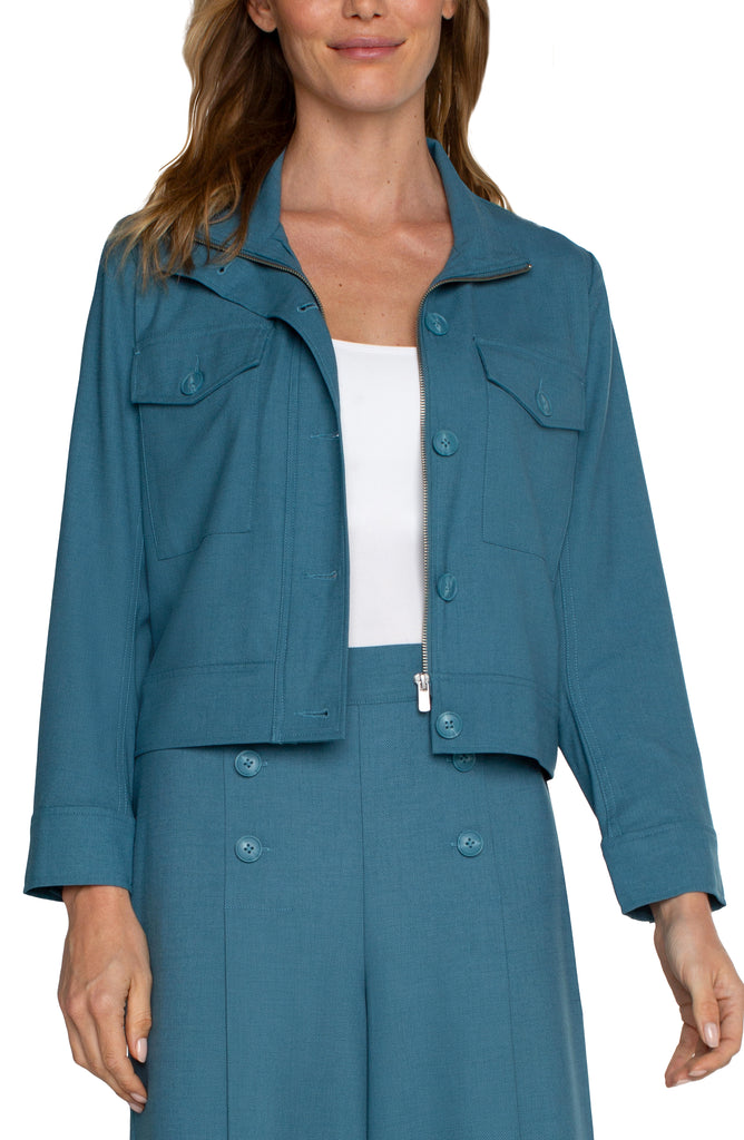 Liverpool Utility Crop Jacket In Ocean Blue-Jackets-Liverpool-Deja Nu Boutique, Women's Fashion Boutique in Lampasas, Texas