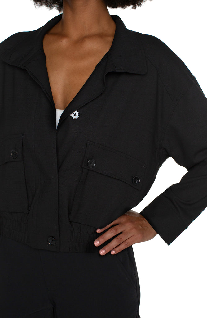Liverpool Utility Jacket With Cinch Hem In Black-Jackets-Liverpool-Deja Nu Boutique, Women's Fashion Boutique in Lampasas, Texas