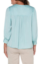 Liverpool V Neck Popover Woven Blouse In Pastel Turquoise-Tops-Liverpool-Deja Nu Boutique, Women's Fashion Boutique in Lampasas, Texas