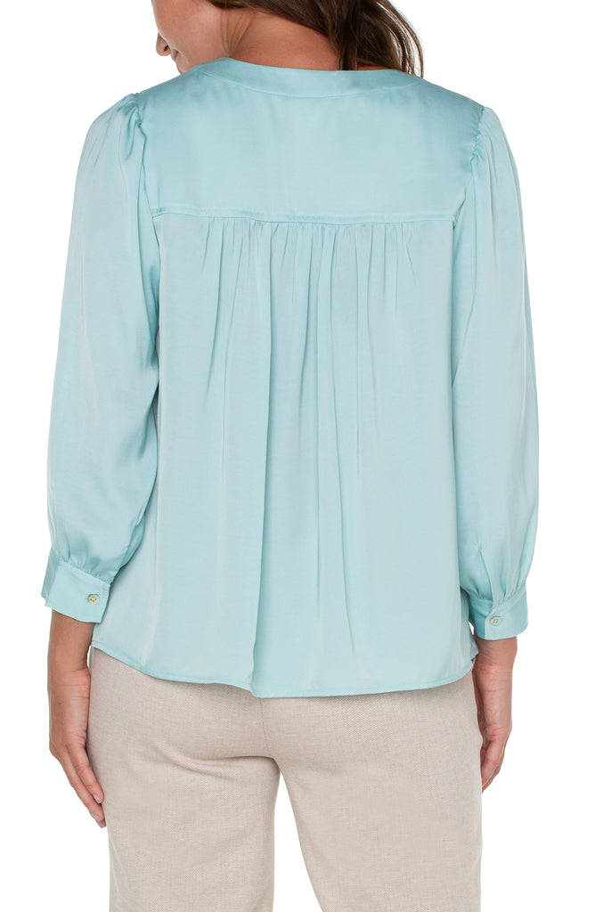 Liverpool V Neck Popover Woven Blouse In Pastel Turquoise-Tops-Liverpool-Deja Nu Boutique, Women's Fashion Boutique in Lampasas, Texas