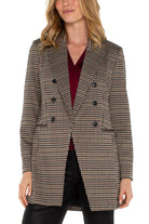 Liverpool Double Breasted Longline Blazer In Black And Tan Houndstooth-Jackets-Liverpool-Deja Nu Boutique, Women's Fashion Boutique in Lampasas, Texas