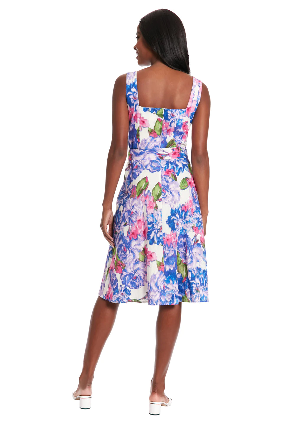 London Times Carmella Ivory And Lilac Floral Linen Dress-Short Dresses-London Times-Deja Nu Boutique, Women's Fashion Boutique in Lampasas, Texas