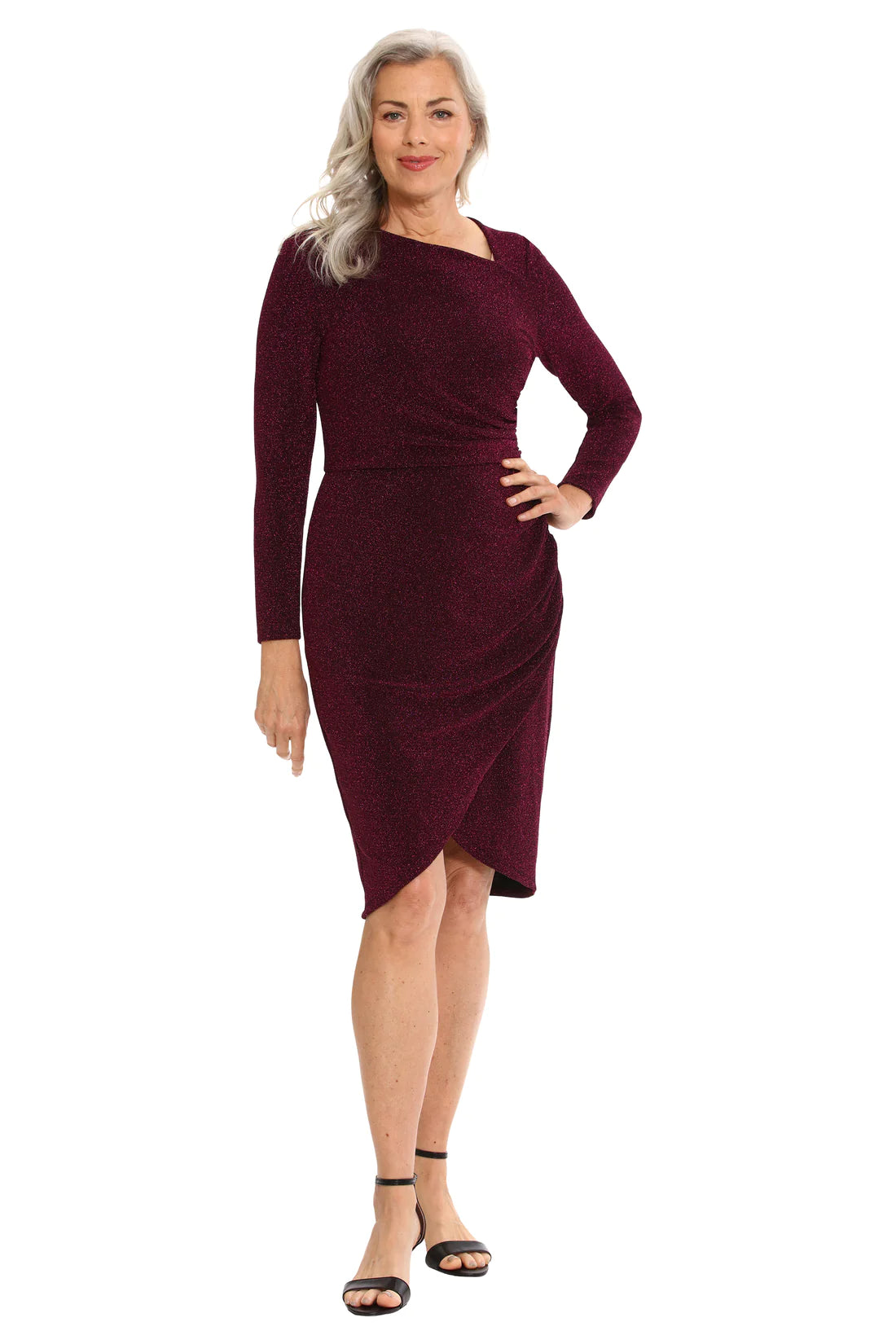 London Times For Maggy London Dovana Magenta Lurex Dress-Short Dresses-London Times-Deja Nu Boutique, Women's Fashion Boutique in Lampasas, Texas