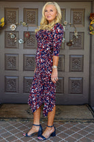 London Times For Maggy London Dress In Navy And Rust-Midi Dresses-London Times-Deja Nu Boutique, Women's Fashion Boutique in Lampasas, Texas