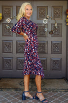 London Times For Maggy London Dress In Navy And Rust-Midi Dresses-London Times-Deja Nu Boutique, Women's Fashion Boutique in Lampasas, Texas