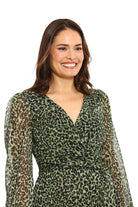 London Times For Maggy London Thora Green Animal Print Dress-Midi Dresses-London Times-Deja Nu Boutique, Women's Fashion Boutique in Lampasas, Texas