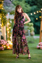 London Times Godiva Halter Neck Floral Jumpsuit in Herticool Blooms-Rompers & Jumpsuits-London Times-Deja Nu Boutique, Women's Fashion Boutique in Lampasas, Texas