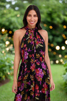 London Times Godiva Halter Neck Floral Jumpsuit in Herticool Blooms-Rompers & Jumpsuits-London Times-Deja Nu Boutique, Women's Fashion Boutique in Lampasas, Texas