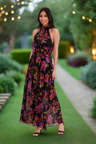 London Times Godiva Halter Neck Floral Jumpsuit in Herticool Blooms-Rompers & Jumpsuits-London Times-Deja Nu Boutique, Women's Fashion Boutique in Lampasas, Texas