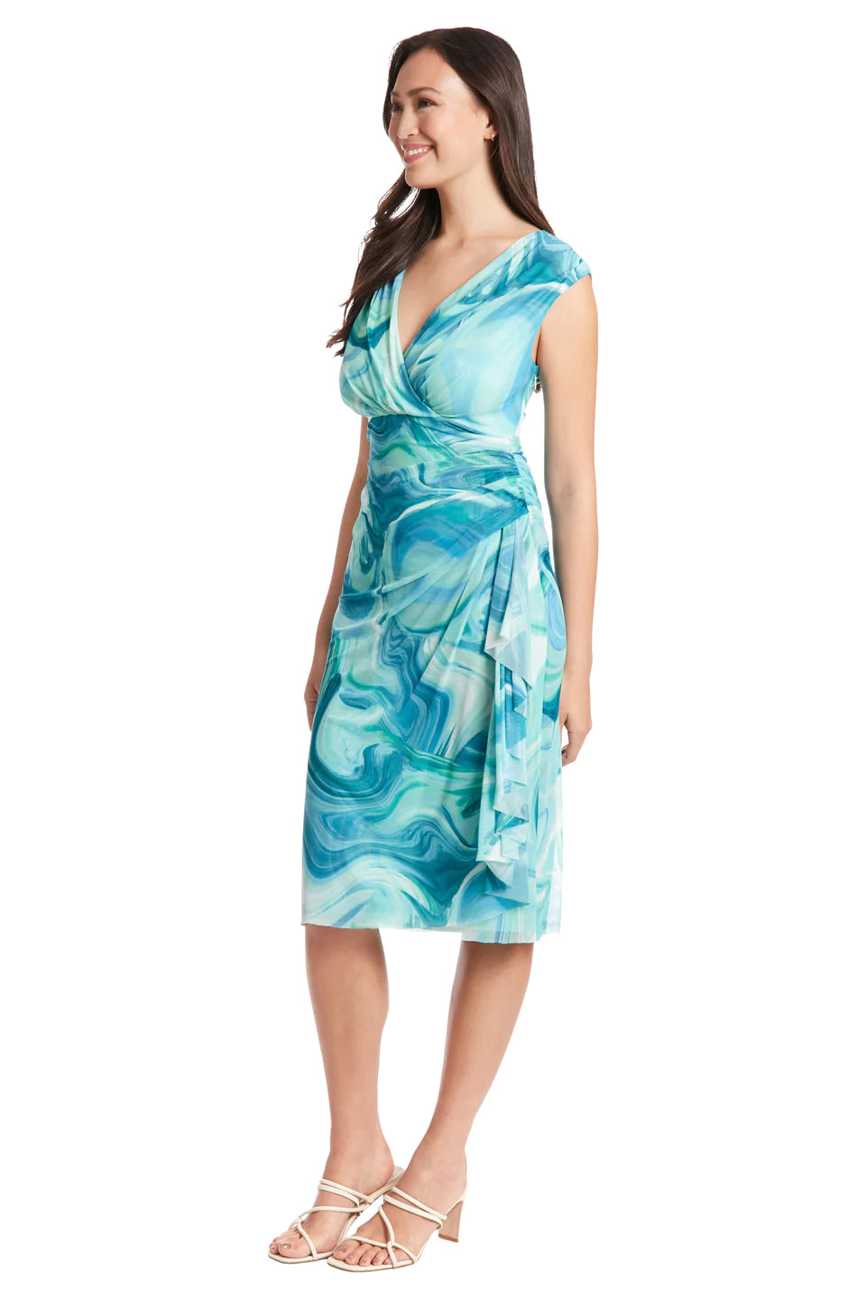 London Times Louella Marble Mesh Print Dress In Aqua Sage-Dresses-London Times-Deja Nu Boutique, Women's Fashion Boutique in Lampasas, Texas