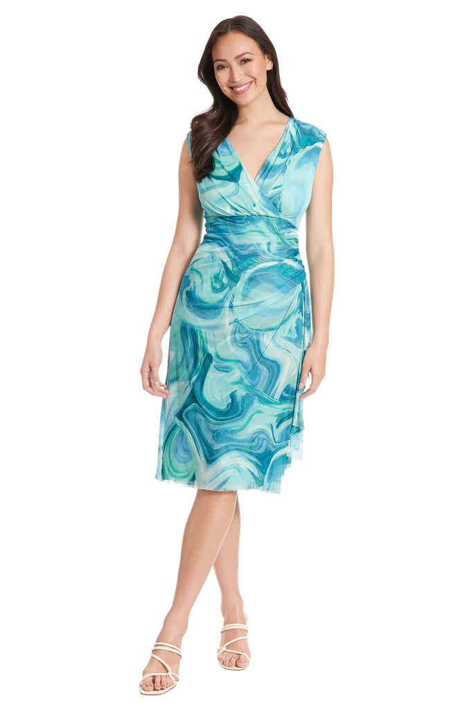 London Times Louella Marble Mesh Print Dress In Aqua Sage-Dresses-London Times-Deja Nu Boutique, Women's Fashion Boutique in Lampasas, Texas