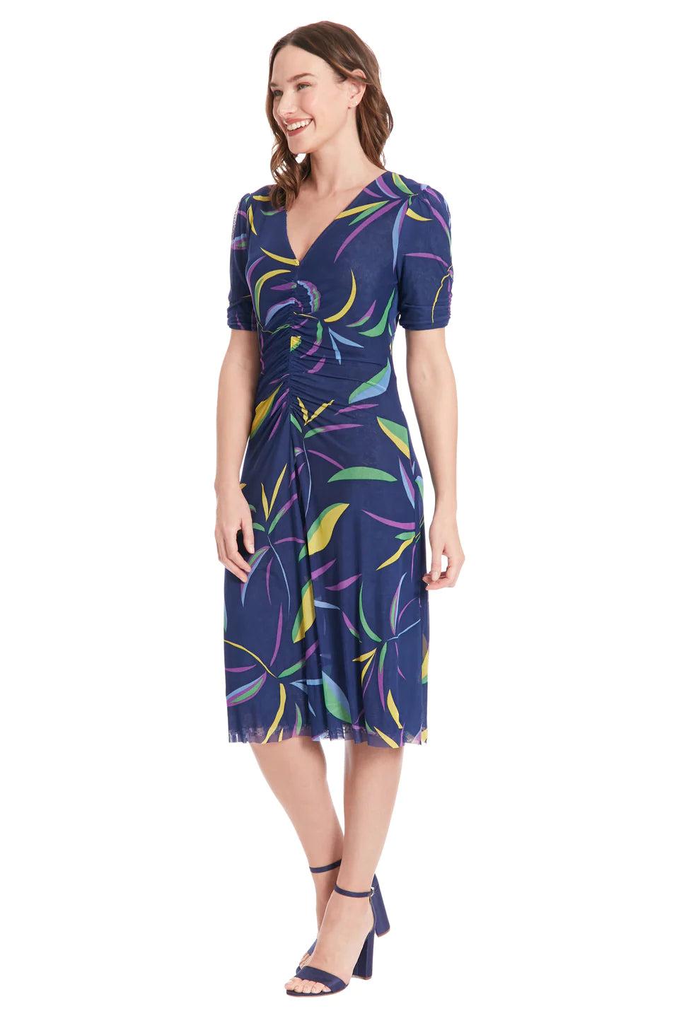 London Times Reversible Zemira Mesh Midi Dress In Navy Multi-Midi Dresses-London Times-Deja Nu Boutique, Women's Fashion Boutique in Lampasas, Texas