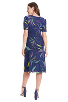 London Times Reversible Zemira Mesh Midi Dress In Navy Multi-Midi Dresses-London Times-Deja Nu Boutique, Women's Fashion Boutique in Lampasas, Texas