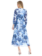 London Times Shirred Surplice Faux Twist Bishop Sleeve Maxi Dress Light Baby Blue-Maxi Dresses-London Times-Deja Nu Boutique, Women's Fashion Boutique in Lampasas, Texas