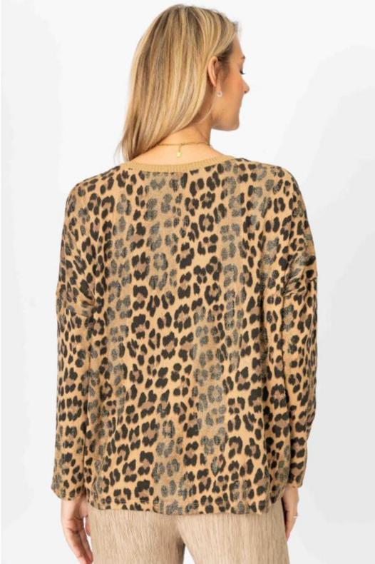 Look Mode Animal Print Glitter Sweater In Camel-Sweaters-Look Mode-Deja Nu Boutique, Women's Fashion Boutique in Lampasas, Texas