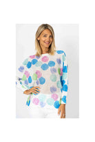 Look Mode Batwing Sweater New Polka Dot Print In Aqua-Tops-Look Mode-Deja Nu Boutique, Women's Fashion Boutique in Lampasas, Texas