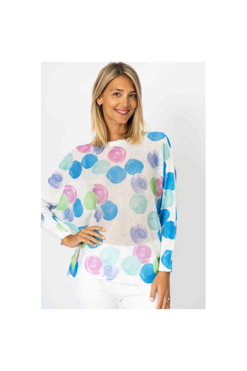 Look Mode Batwing Sweater New Polka Dot Print In Aqua-Tops-Look Mode-Deja Nu Boutique, Women's Fashion Boutique in Lampasas, Texas