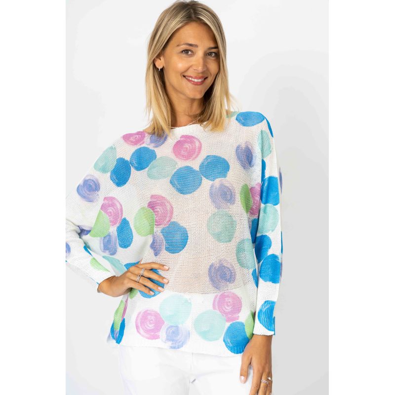 Look Mode Batwing Sweater New Polka Dot Print In Aqua-Tops-Look Mode-Deja Nu Boutique, Women's Fashion Boutique in Lampasas, Texas
