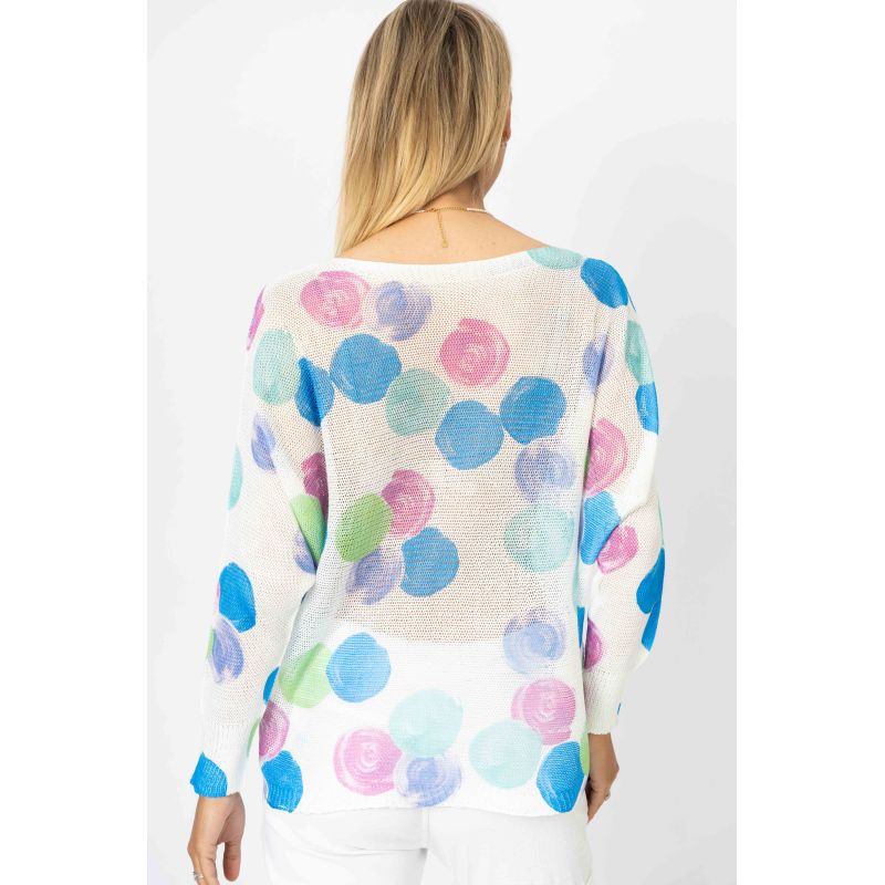 Look Mode Batwing Sweater New Polka Dot Print In Aqua-Tops-Look Mode-Deja Nu Boutique, Women's Fashion Boutique in Lampasas, Texas