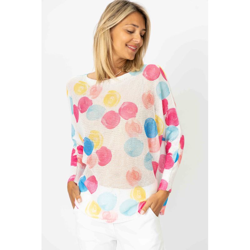 Look Mode Batwing Sweater New Polka Dot Print In Fuchsia-Tops-Look Mode-Deja Nu Boutique, Women's Fashion Boutique in Lampasas, Texas