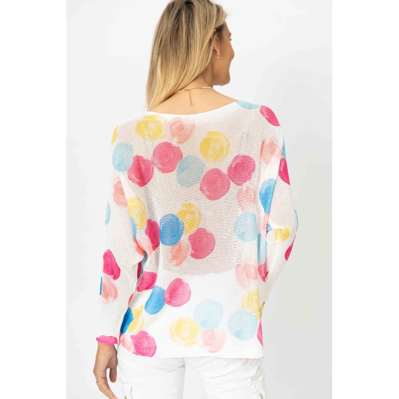 Look Mode Batwing Sweater New Polka Dot Print In Fuchsia-Tops-Look Mode-Deja Nu Boutique, Women's Fashion Boutique in Lampasas, Texas