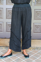 Look Mode Black Ruffle Delight Linen Crop Pants-Bottoms-Look Mode-Deja Nu Boutique, Women's Fashion Boutique in Lampasas, Texas