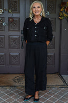 Look Mode Black Ruffle Delight Linen Crop Pants-Bottoms-Look Mode-Deja Nu Boutique, Women's Fashion Boutique in Lampasas, Texas