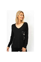 Look Mode Black Sweater With Silver Sequin Stars-Graphic Sweaters-Look Mode-Deja Nu Boutique, Women's Fashion Boutique in Lampasas, Texas