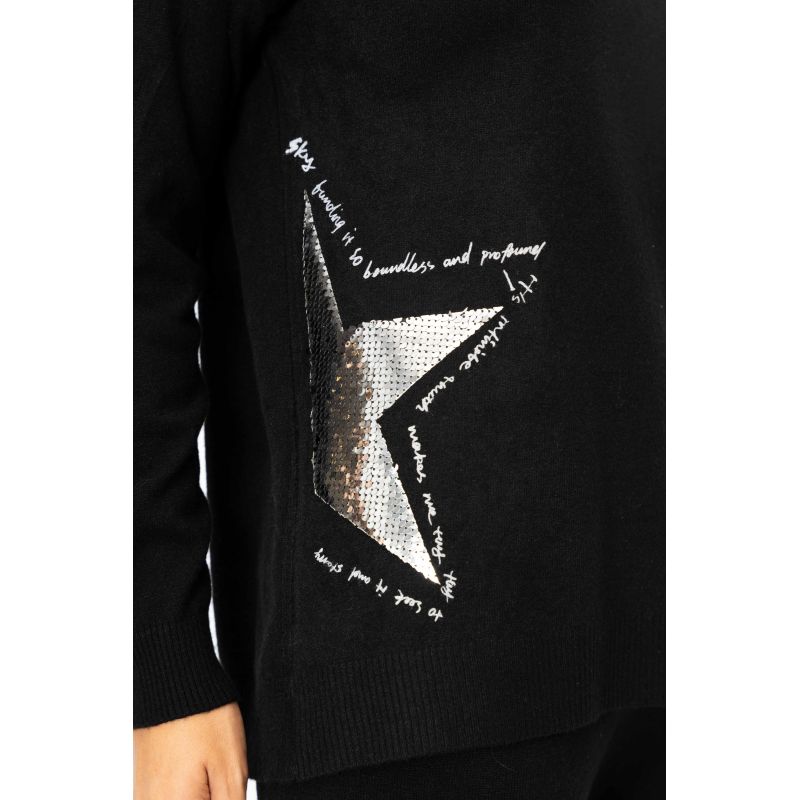 Look Mode Black Sweater With Silver Sequin Stars-Graphic Sweaters-Look Mode-Deja Nu Boutique, Women's Fashion Boutique in Lampasas, Texas