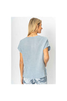 Look Mode Denim Gauze Linen V Neck Blue Top-Tops-Look Mode-Deja Nu Boutique, Women's Fashion Boutique in Lampasas, Texas