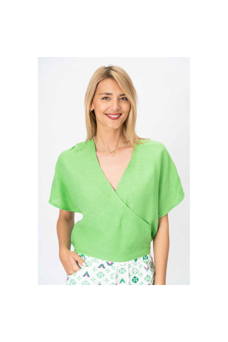 Look Mode Cross Linen Top in Lime Green-Tops-Look Mode-Deja Nu Boutique, Women's Fashion Boutique in Lampasas, Texas