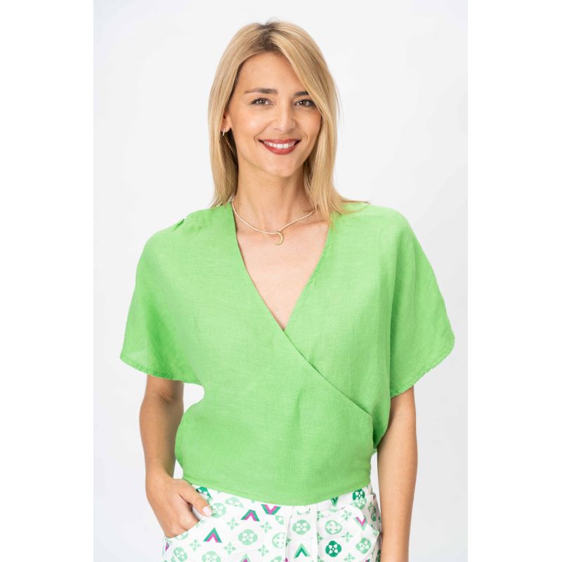 Look Mode Cross Linen Top in Lime Green-Tops-Look Mode-Deja Nu Boutique, Women's Fashion Boutique in Lampasas, Texas