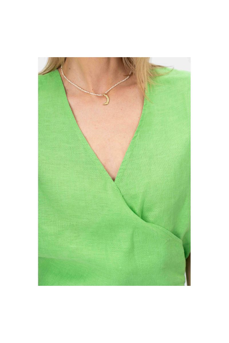 Look Mode Cross Linen Top in Lime Green-Tops-Look Mode-Deja Nu Boutique, Women's Fashion Boutique in Lampasas, Texas