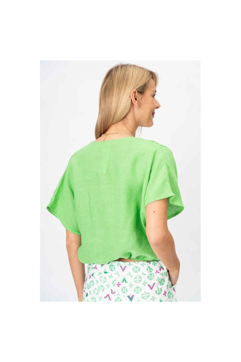 Look Mode Cross Linen Top in Lime Green-Tops-Look Mode-Deja Nu Boutique, Women's Fashion Boutique in Lampasas, Texas