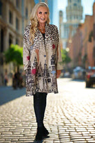 Look Mode Faux Suede Leopard And City Landscape Long Jacket-Jackets-Look Mode-Deja Nu Boutique, Women's Fashion Boutique in Lampasas, Texas