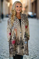 Look Mode Faux Suede Leopard And City Landscape Long Jacket-Jackets-Look Mode-Deja Nu Boutique, Women's Fashion Boutique in Lampasas, Texas