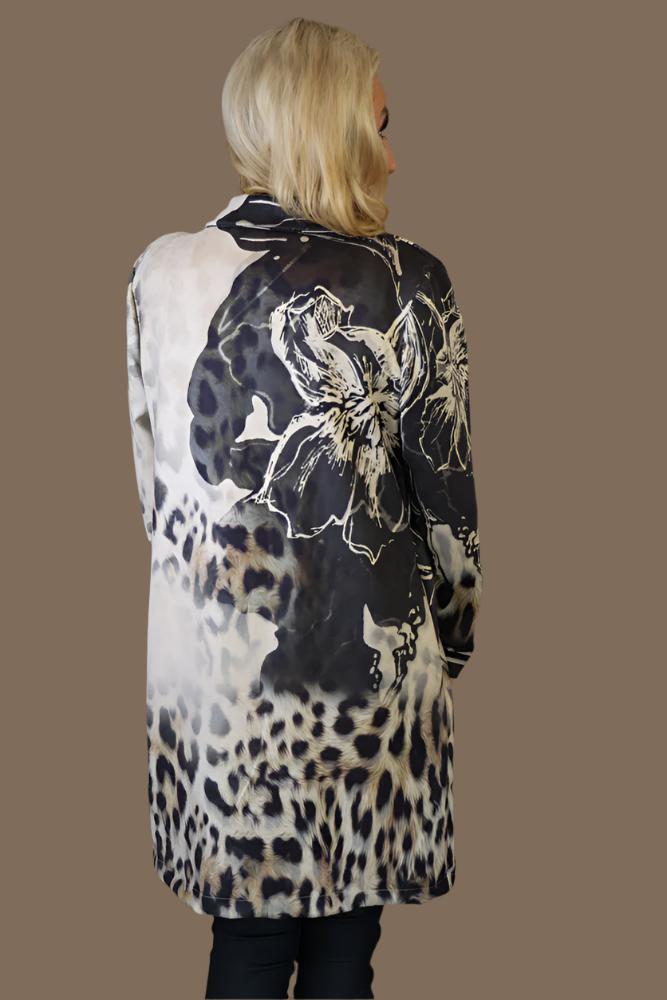 Look Mode Faux Suede Leopard And Flower Print Long Jacket-Jackets-Look Mode-Deja Nu Boutique, Women's Fashion Boutique in Lampasas, Texas