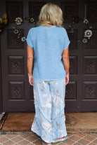 Look Mode Floral Linen Pants With Ruffle Detailed Leg in Dusty Blue-Bottoms-Look Mode-Deja Nu Boutique, Women's Fashion Boutique in Lampasas, Texas