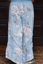 Look Mode Floral Linen Pants With Ruffle Detailed Leg in Dusty Blue-Bottoms-Look Mode-Deja Nu Boutique, Women's Fashion Boutique in Lampasas, Texas