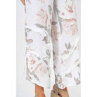 Look Mode Floral Linen Pants With Ruffle Detailed Leg in Off White-Bottoms-Look Mode-Deja Nu Boutique, Women's Fashion Boutique in Lampasas, Texas