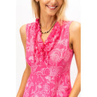 Look Mode Floral Linen Ruffle V- Neck Short Dress In Fuchsia-Dresses-Look Mode-Deja Nu Boutique, Women's Fashion Boutique in Lampasas, Texas