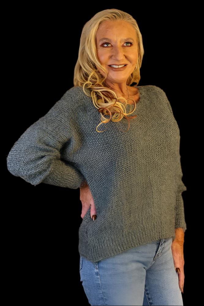 Look Mode Fluffy Grey Knit Sweater-Sweaters-Look Mode-Deja Nu Boutique, Women's Fashion Boutique in Lampasas, Texas