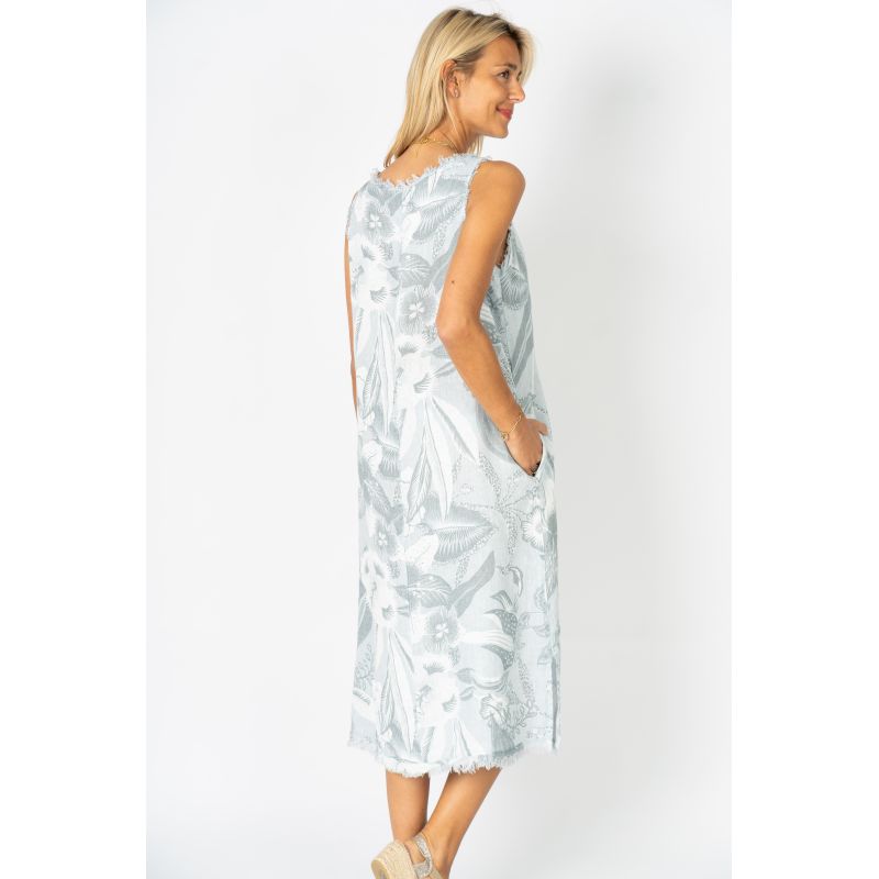 Look Mode Italian Blue Silver Raw Edge Linen Dress-Midi Dresses-Look Mode-Deja Nu Boutique, Women's Fashion Boutique in Lampasas, Texas