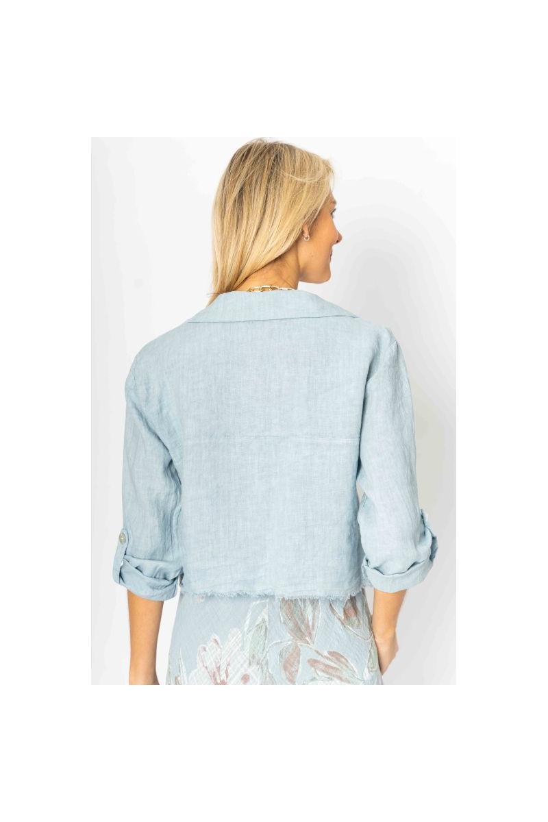 Look Mode Italian Linen Raw Edge Crop Jacket – Silver Blue-Jackets-Look Mode-Deja Nu Boutique, Women's Fashion Boutique in Lampasas, Texas