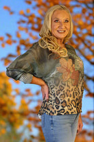 Look Mode Leaf’s And Cheetah Print Batwing Sweater In Olive-Sweaters-Look Mode-Deja Nu Boutique, Women's Fashion Boutique in Lampasas, Texas