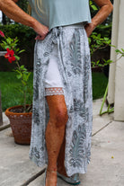 Look Mode Light Grey Silk Palm Leaf Print Long Skirt With Open Front And Short Skirt-Skirts-Look Mode-Deja Nu Boutique, Women's Fashion Boutique in Lampasas, Texas