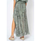 Look Mode Olive Silk Palm Leaf Print Long Skirt With Open Front And Short Skirt-Skirts-Look Mode-Deja Nu Boutique, Women's Fashion Boutique in Lampasas, Texas