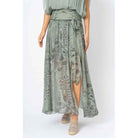 Look Mode Olive Silk Palm Leaf Print Long Skirt With Open Front And Short Skirt-Skirts-Look Mode-Deja Nu Boutique, Women's Fashion Boutique in Lampasas, Texas